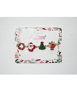 Gold 7&quot; Christmas Charm Bracelet Black Santa Tree Bells Wreath - £9.41 GBP