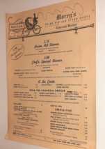 1950s Menu MOREY&#39;S Restaurant Steak House Oakland, CA 11x15&quot; Single Page - £23.68 GBP