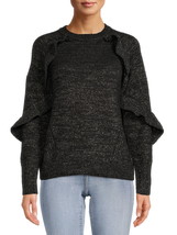 Time and Tru Women&#39;s Shimmering Metallic Ruffle Sweater  Black Soot Size... - £20.18 GBP