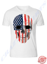 Americana Skull T-SHIRT Biker Tee Patriotic Merica Usa Pride American Flag - £7.20 GBP