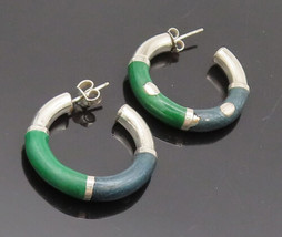 925 Sterling Silver - Vintage Solid 2 Tone Enamel Hoop Earrings - EG12607 - £38.42 GBP