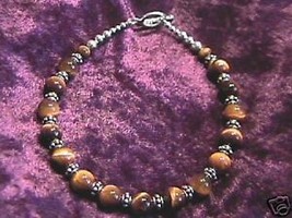 Tiger Eye and Sterling Silver Bali Bead Bracelet 7.5"  925 SS - $15.52