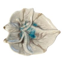 Ceramic Leaf Dish Crackle Glaze Blue Green Decorative Trinket Bowl - $10.80
