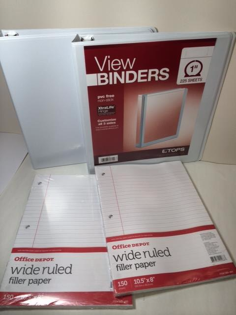 Bundle - 4 Items: 2 items of 1" View Binders and 2 items of 150-sheet of Wide Ru - $17.99