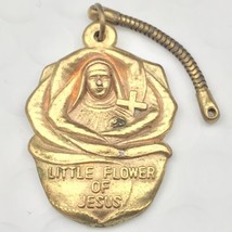 Little Flower Of Jesus Vintage Saint Therese Protect Us Fob Charm Gold Tone - $11.95