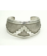 Southwestern Geometric Modernist Wide Cuff Bracelet Sterling Silver - £195.78 GBP