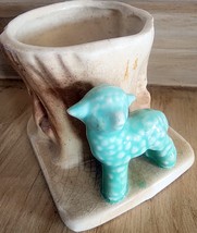 Vintage Morton Pottery Nursery Planter Mint Green Lamb w/ Tree Stump See... - £10.41 GBP