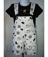OOAK Girls White Shortall with western theme &amp; Black Short Sleeve Shirt ... - $38.22 CAD