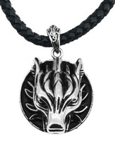  Howling Wolf Black Braided Leather Necklace  - £10.34 GBP