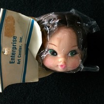 Vintage 60s Doll Small Head Female Brunette 3&quot; Tall, 1&quot; Neck Hole for Crafts - £10.01 GBP