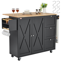 VEVOR Kitchen Island Cart, 45.3&quot; Wood Top Mobile Carts with Storage Cabinet - $213.99