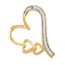 10k Yellow Gold Round Diamond Triple Trinity Heart Love Fashion Pendant 1/12 - £141.85 GBP