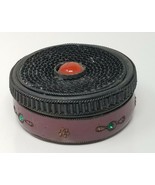 Trinket Box Enameled With Stones Honeycomb Purple Black Metal Vintage Small - $23.70