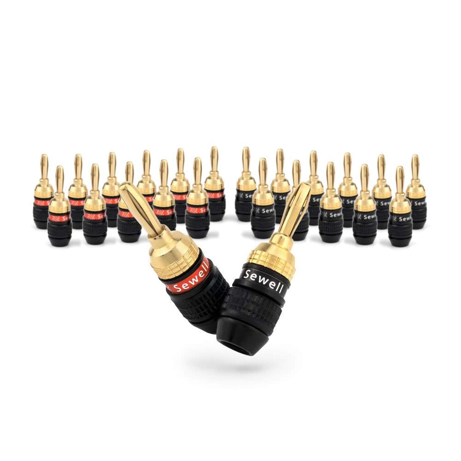 Sewell SW-29863-12 Deadbolt Banana Plugs 12-Pairs by, Gold Plated Speaker Plugs,