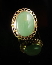 Chinese Jade Ring Vintage Gold Setting Size 7 Virgo March Birthday Green Gemston - £107.91 GBP