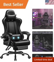 Adjustable Gaming Chair with Recline, Footrest &amp; Lumbar Massage - Dark B... - $152.99