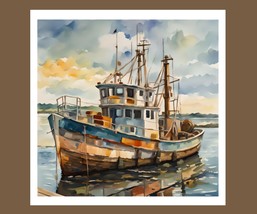 Old Wooden Fishing Boat Art Poster Print 23 x 23 in - £21.20 GBP