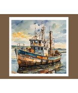 Old Wooden Fishing Boat Art Poster Print 23 x 23 in - £21.19 GBP