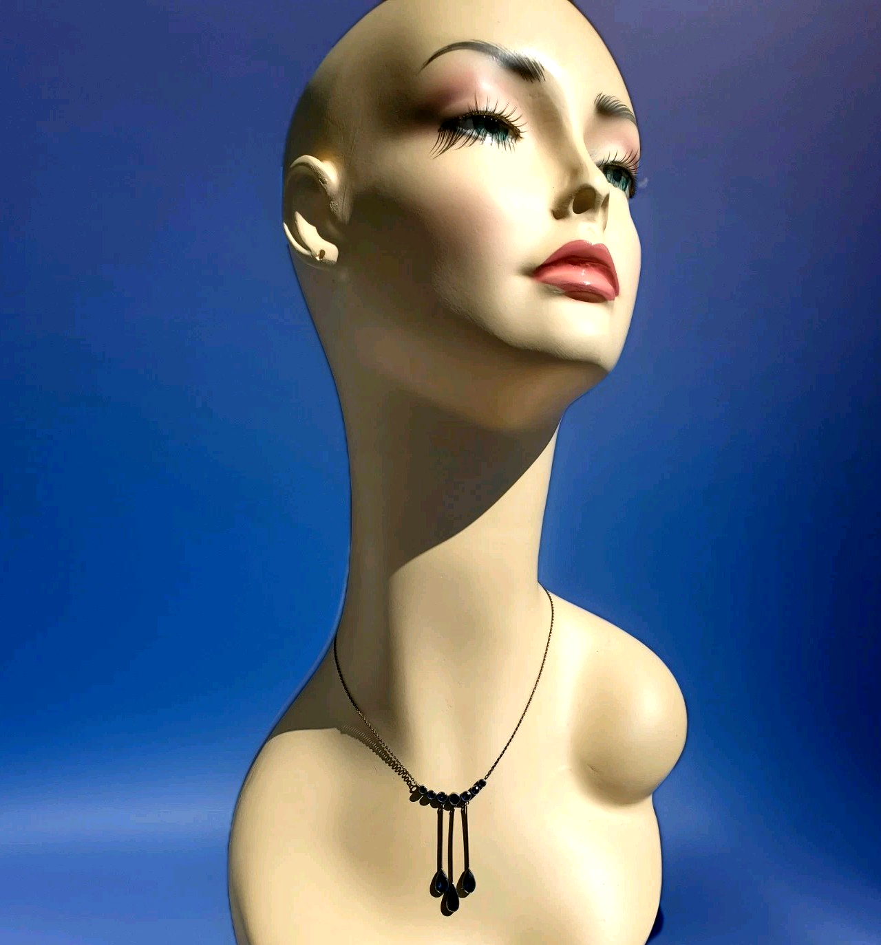 Sterling Silver 925 Deco Modernist Necklace Vintage Sapphire Paste 5.5 ct CHOKER Item image 2
