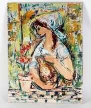 &quot; Femme Avec La Pianta &quot; Da Bsi Moore, Olio Dipinto Su Tavola, 24x18 - £1,570.46 GBP