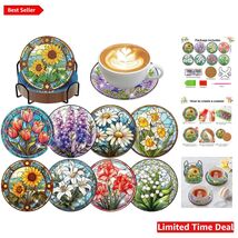 Elegant 8-Piece Diamond Painting Coaster Set with Cork Holder - Art Deco... - $22.72