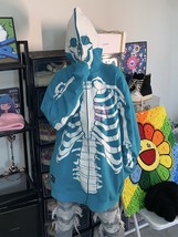 Unisex streetwear skull skeleton loose zipper sweatshirt with velvet lin... - $53.00