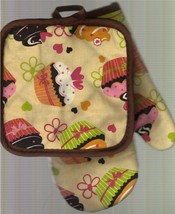 2-pc Kitchen Set Pot Holders Oven Mitt Cupcake and Heart - £3.91 GBP