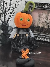 Halloween Primitive Vintage Style Pumpkin Head Doll Shelf Sitter Decor - £24.92 GBP