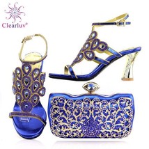 Gold Color Shoe with Bag Set 2021 Women Shoes and Bag To Match for Parties High  - £91.95 GBP