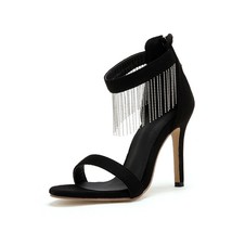 Women Tassels Ankle Strap Rhinestone High Heel Sandals Shoes Lady Summer Sexy Pa - £40.95 GBP