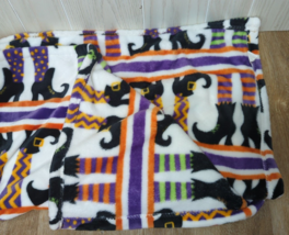 Halloween plush throw blanket witch legs shoes feet stripes dots purple orange - £23.80 GBP