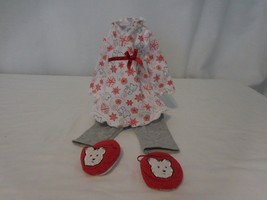 American Girl Doll Coconut Dog Snowflake Pajamas PJ &amp; Red Slippers - £16.66 GBP