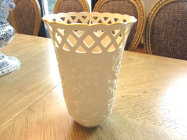 Lenox 10.75" Lattice Rimmed Floral Vase Embossed Flowers - $49.45