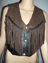 Hot Leathers Ladies Suede&amp;Leather Vest -Brown/Black-Size:Small - £26.06 GBP