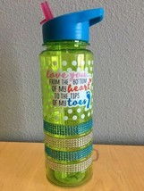Green Rhinestone Love Quote Water Bottle With Straw, Bpa Free - £7.39 GBP