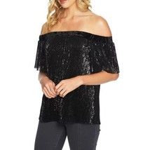 NWT Womens Size Medium 1.STATE Rich Black Sequin &amp; Velvet Off The Shoulder Top - £24.55 GBP