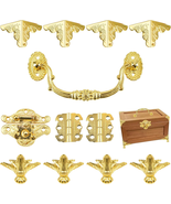 Gold Jewelry Box Antique Lock Latch Hasp Hinges Handle Box Corner Protec... - €14,60 EUR