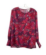 Christopher &amp; Banks Women’s Blouse S Burgundy Floral Long Sleeve NEW - $461.17 MXN