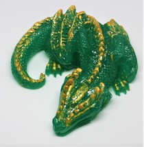 Green Sleeping Dragon, Jade and gold Handpainted resin winged serpent  - $18.00