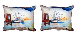 Pair of Betsy Drake Dock &amp; Shrimp Boat Large Pillows 16 Inch X 20 Inch - £71.21 GBP