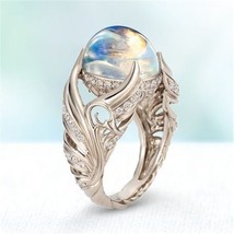 100% Real S925 Sterling Silver color Moonstone Bizuteria Gemstone Ring for Women - £18.76 GBP