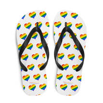 Autumn LeAnn Designs® | Adult Flip Flops Shoes, Hearts, White &amp; Rainbow - $25.00