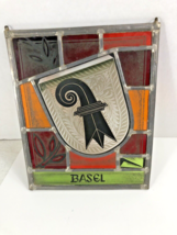 Stained Glass Basel Switzerland Panel with Crest Etched and hooks for ha... - £139.56 GBP