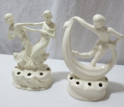 2 Art Deco White German? Porcelain Dancing Lady Flower Frog - £98.29 GBP
