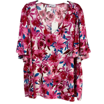 Emily Womens Wonder Blouse Multicolor Floral 3/4 Sleeve Pullover Plus 3X New - £17.86 GBP