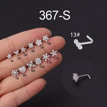 2022 New 1Pcs Fashion 316L Surgical Stainless Steel CZ Dangle Nose Studs Colorfu - £10.67 GBP