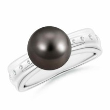 ANGARA Tahitian Pearl Ring with Flush-Set Diamonds for Women in 14K Solid Gold - £998.17 GBP