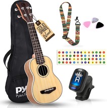 Pyle Solid Wood Spruce Soprano Ukulele 21&quot; Learn To Play Set -, And Picks. - $96.97
