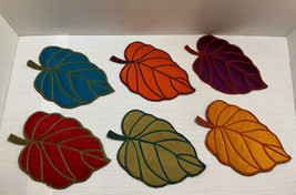 Mathilda Fabric Leaf Coasters Crate &amp; Barrel Set of 6 Multicolor - $14.95