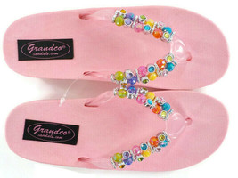 Girls GRANDCO Sandals Beaded Jeweled Pink SZ 13 Youth 7.5 in Long Beach Pool New - £14.42 GBP